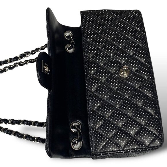 Chanel East West Classic Shoulder Flap Bag Black Quilted Perforated Leather - Picture 10 of 16